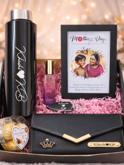 Elegant Mother’s Day Luxury Gift Hamper with Personalized Bottle, Wallet & Photo Frame